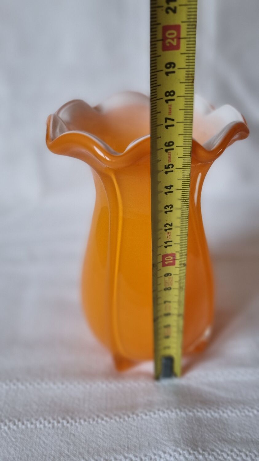 Orange fluted glass vase