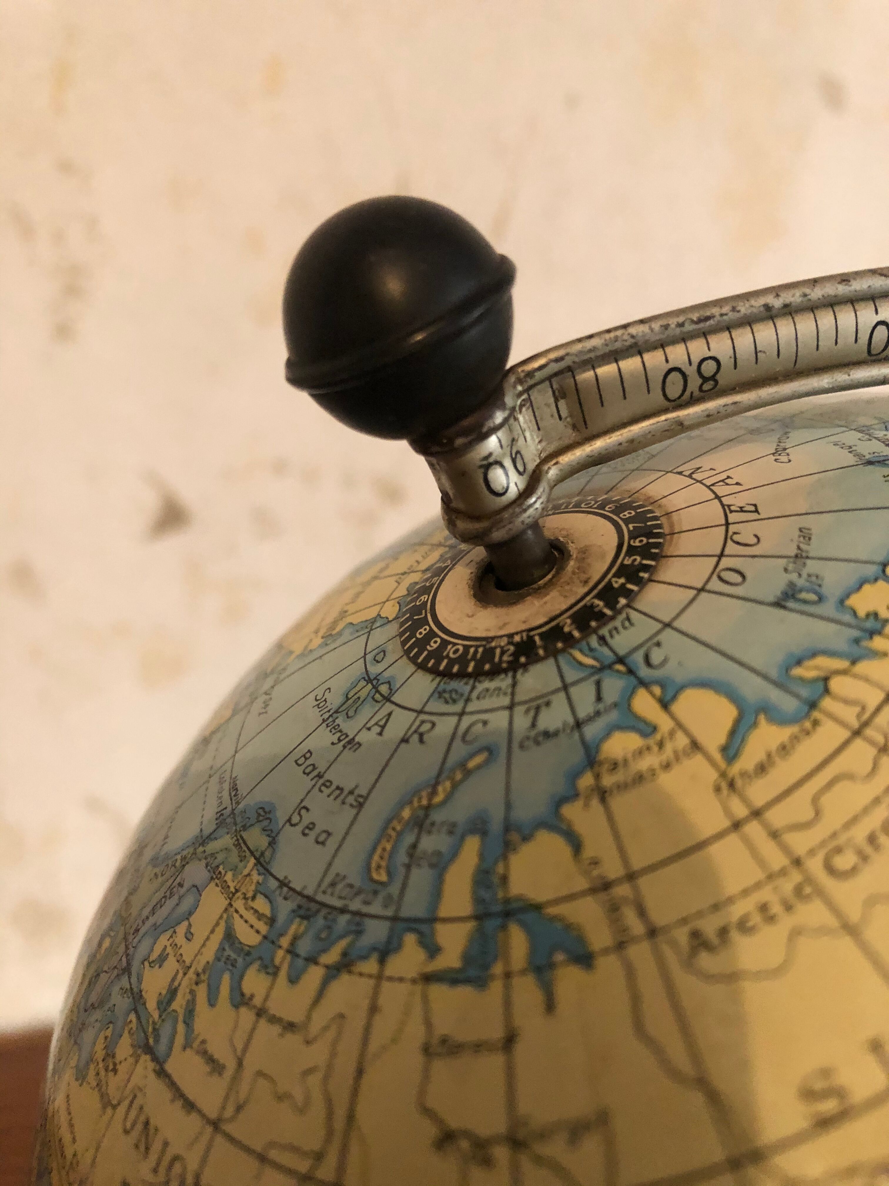 World globe in vintage sheet metal of English origin