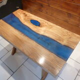 Low oak & resin "river table" table base cross oak