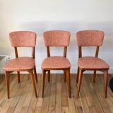 Set of 6 Scandinavian chairs in beech wood and pastel skaï 50s