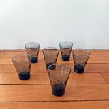 Set of 6 small antique grey blown glass aperitif glasses.