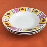 3 deep plates White porcelain Multicolored frieze tulip decor