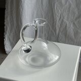 Vintage glass carafe with flattened flared belly handle H18