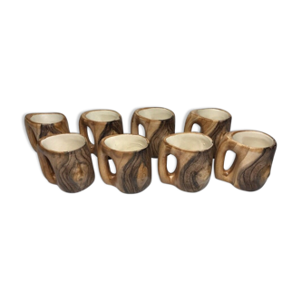 Lot verres digestif imitation bois mat vintage Vallauris Grandjean Jourdan