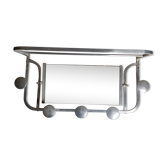 Portemanteau mural en aluminium avec miroir orientable, 5 patères et un porte chapeau, années 50