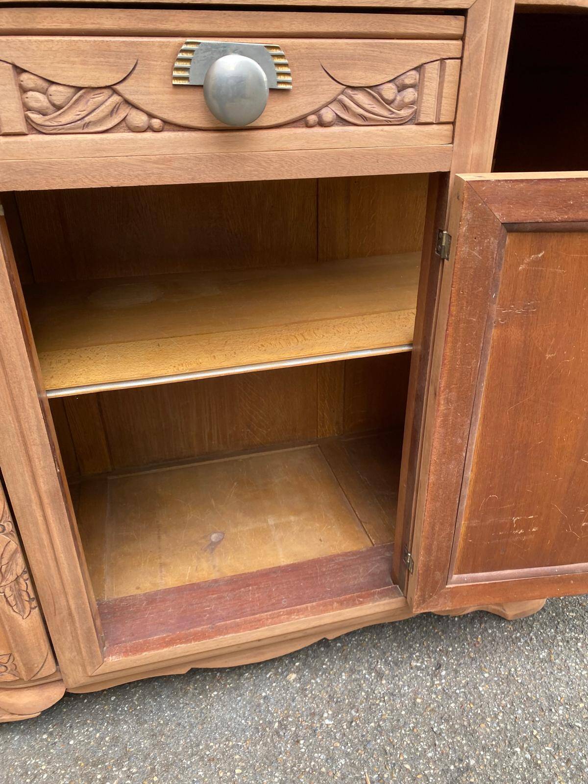 Art Deco sideboard renovated in solid walnut and large antique marble from the 1930s.