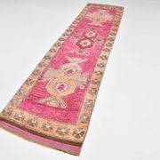 3x11 Vintage Pink & Brown Turkish Runner Rug, 87x339Cm
