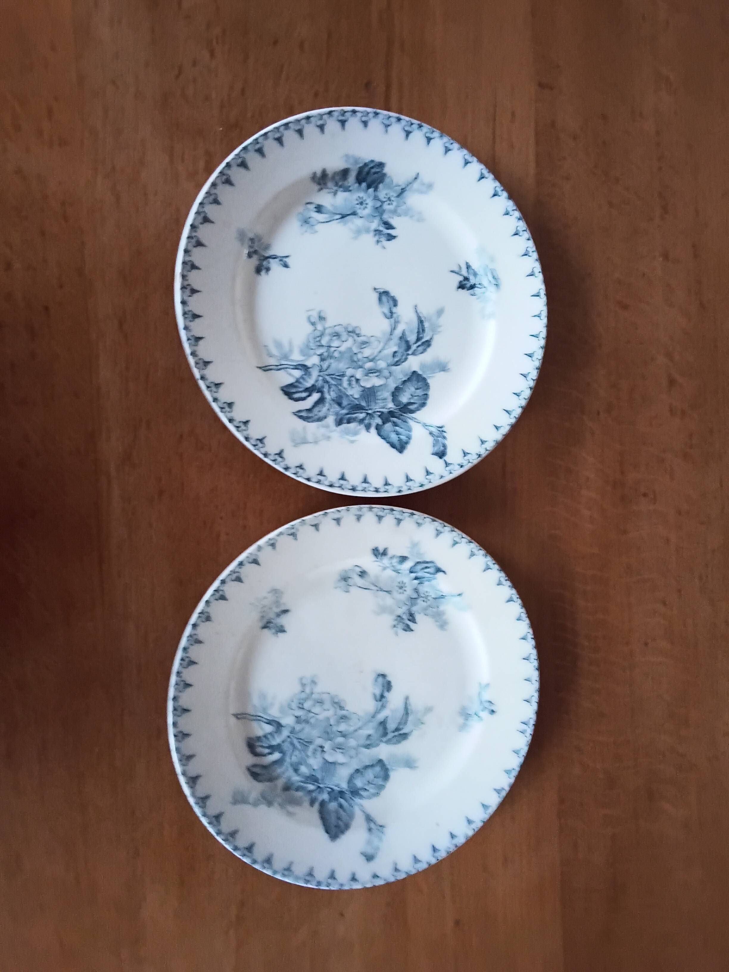 Two antique flat plates from Sarreguemines.