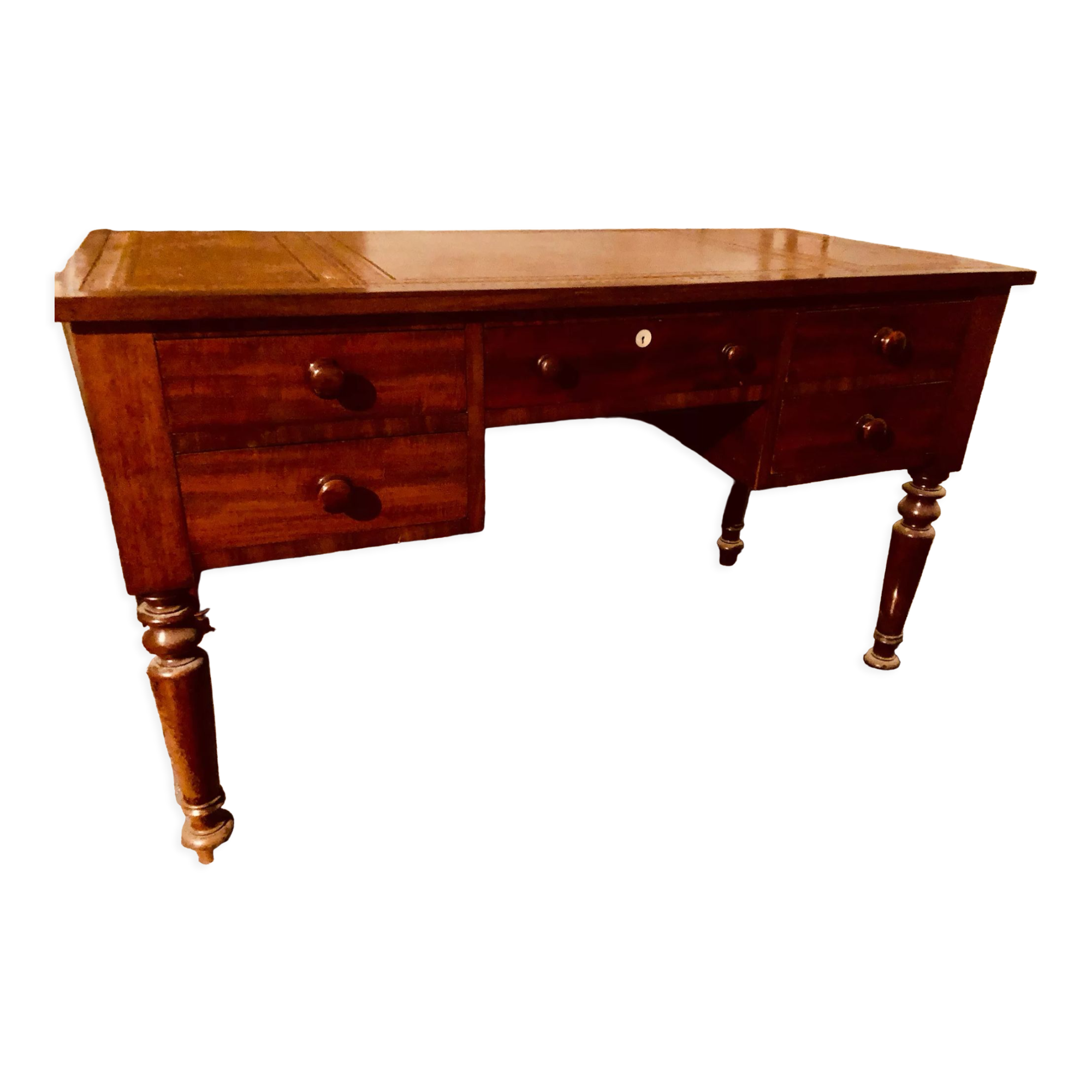 Antique mahogany desk with leather top