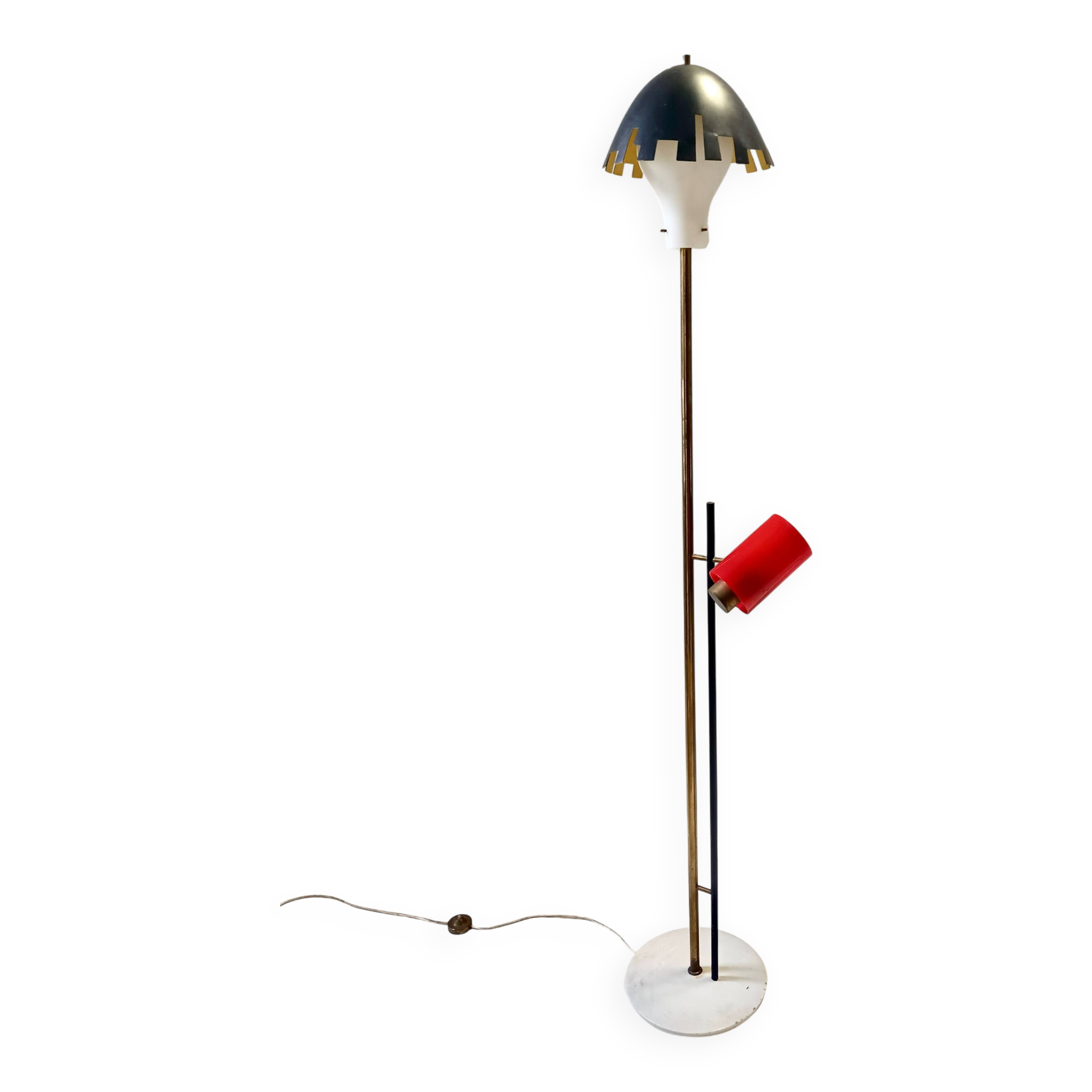 Lampadaire expérimental rare en laiton, aluminium et verre par Arredoluce, Italie