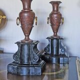 Antique Vases In Griotte Marble And Black Marble, Grand Tour, 19th Century