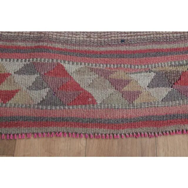 1970s Vintage Turkish Handmade Wool & Cotton Pink Runner Rug 75x318