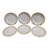 6 assiettes à desserts des années 50 en faïence jaune & noir  Badonviller