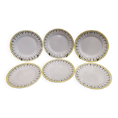 6 assiettes à desserts des années 50 en faïence jaune & noir  Badonviller