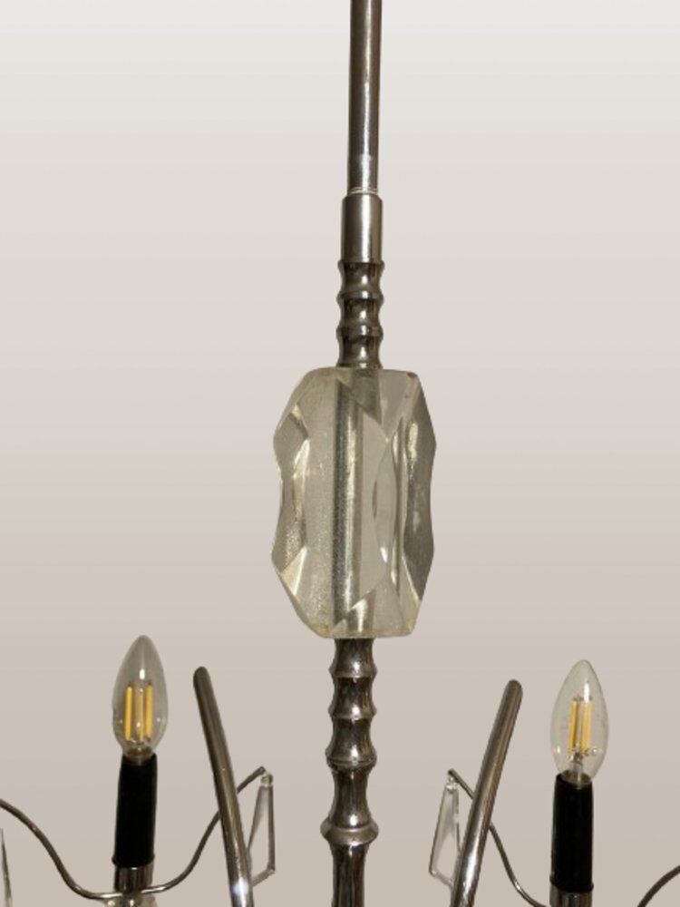 Mid-Century modernist chandelier in chrome and crystal by Gaetano Sciolari, 1970s