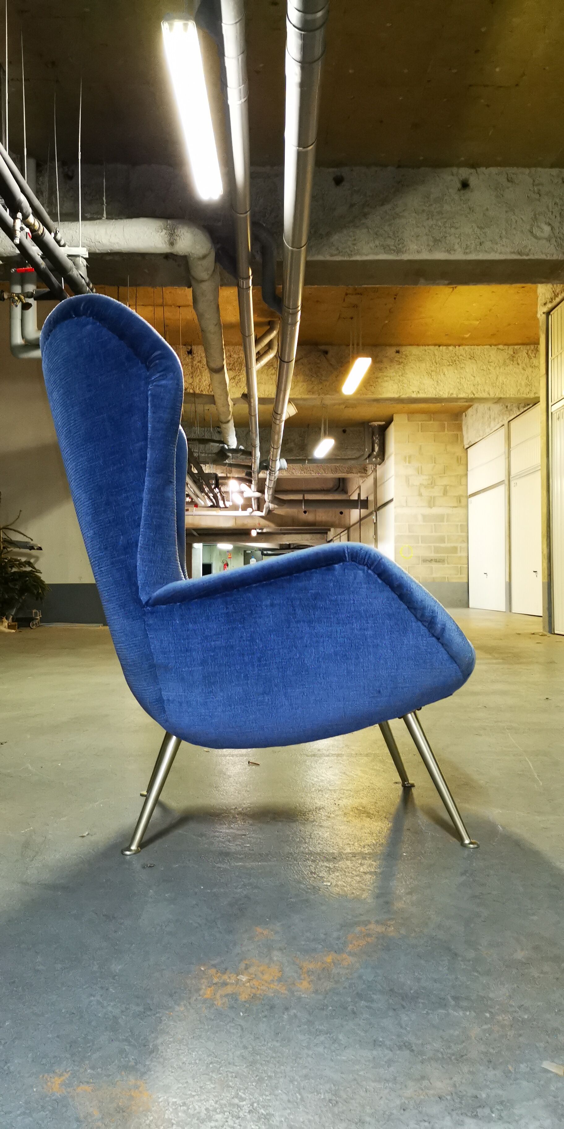 Fauteuil wingchair bergère années 50 60 bleu
