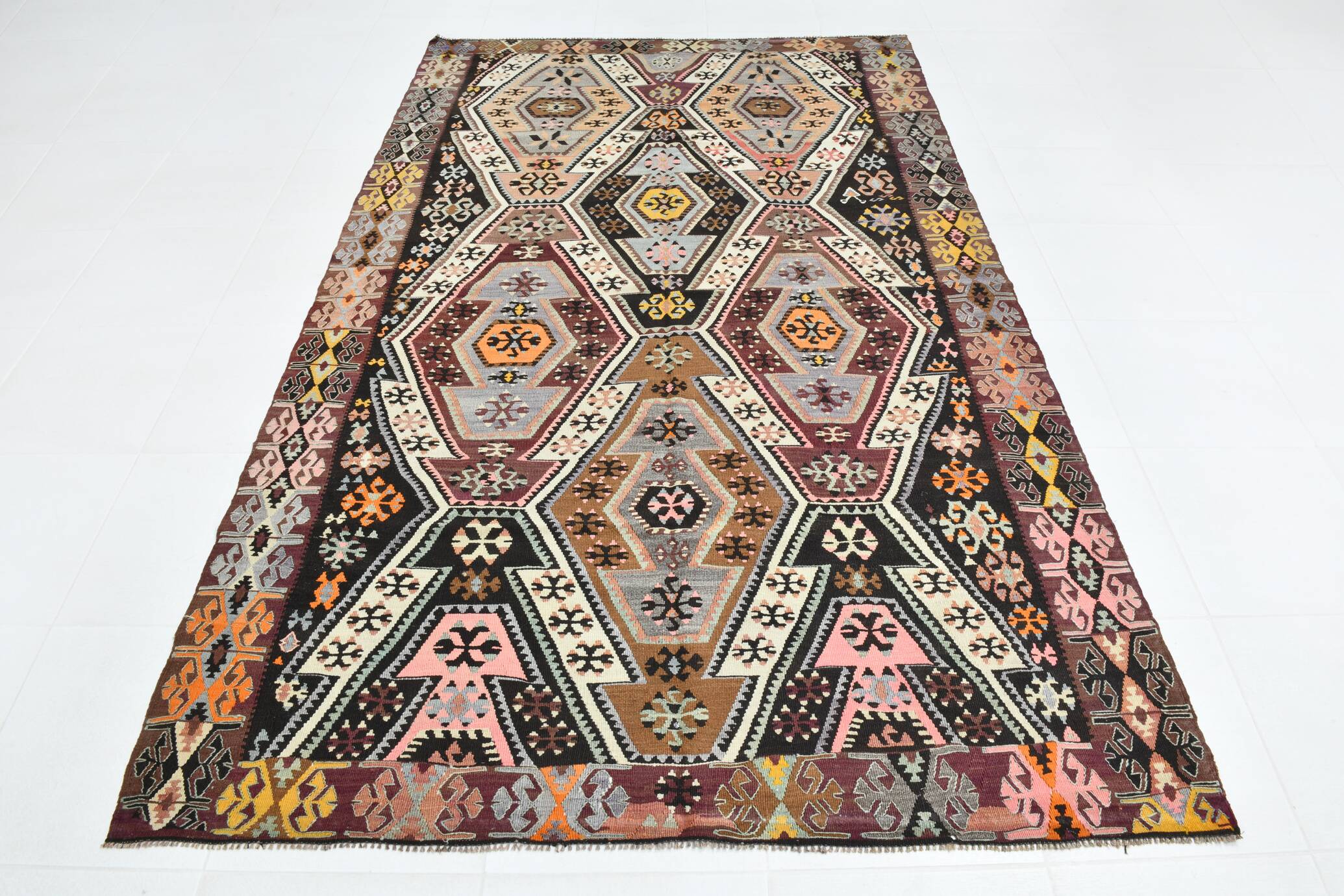 6x9 Wine Red Anatolian Kilim Rug, Faded Pink Oushak Wool Rug, 168x274Cm