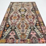 6x9 Wine Red Anatolian Kilim Rug, Faded Pink Oushak Wool Rug, 168x274Cm