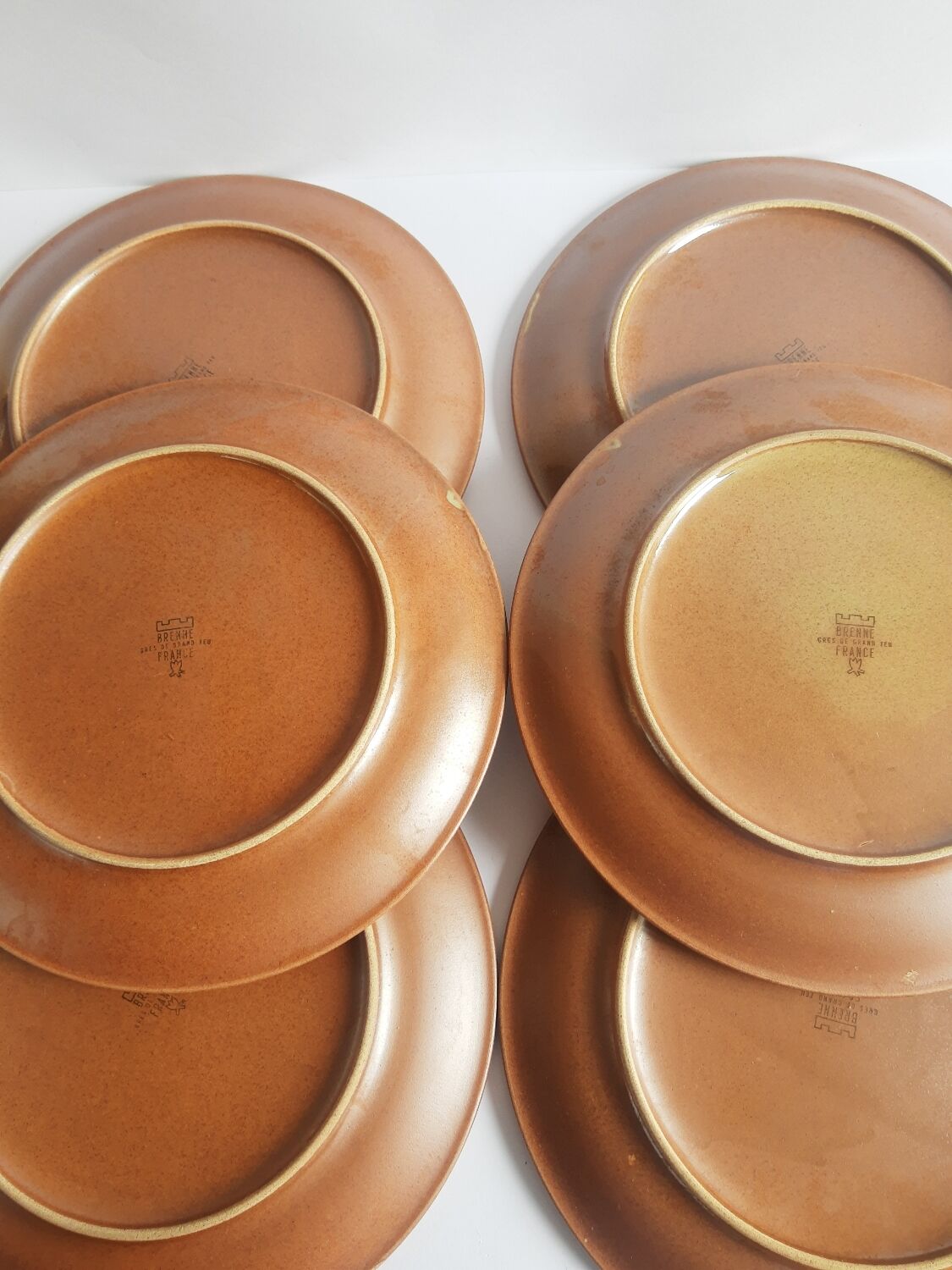 Set of 6 vintage Brenne Grès stoneware dinner plates from France