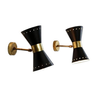 Paire d'appliques diabolo italiennes noir