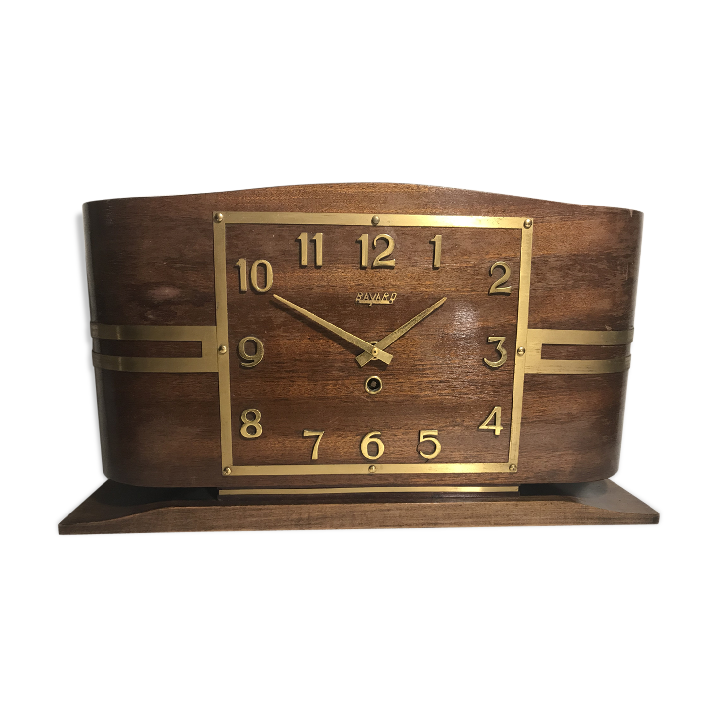 Pendule cheminée ancienne bayard bois + laiton art deco années 30 vintage
