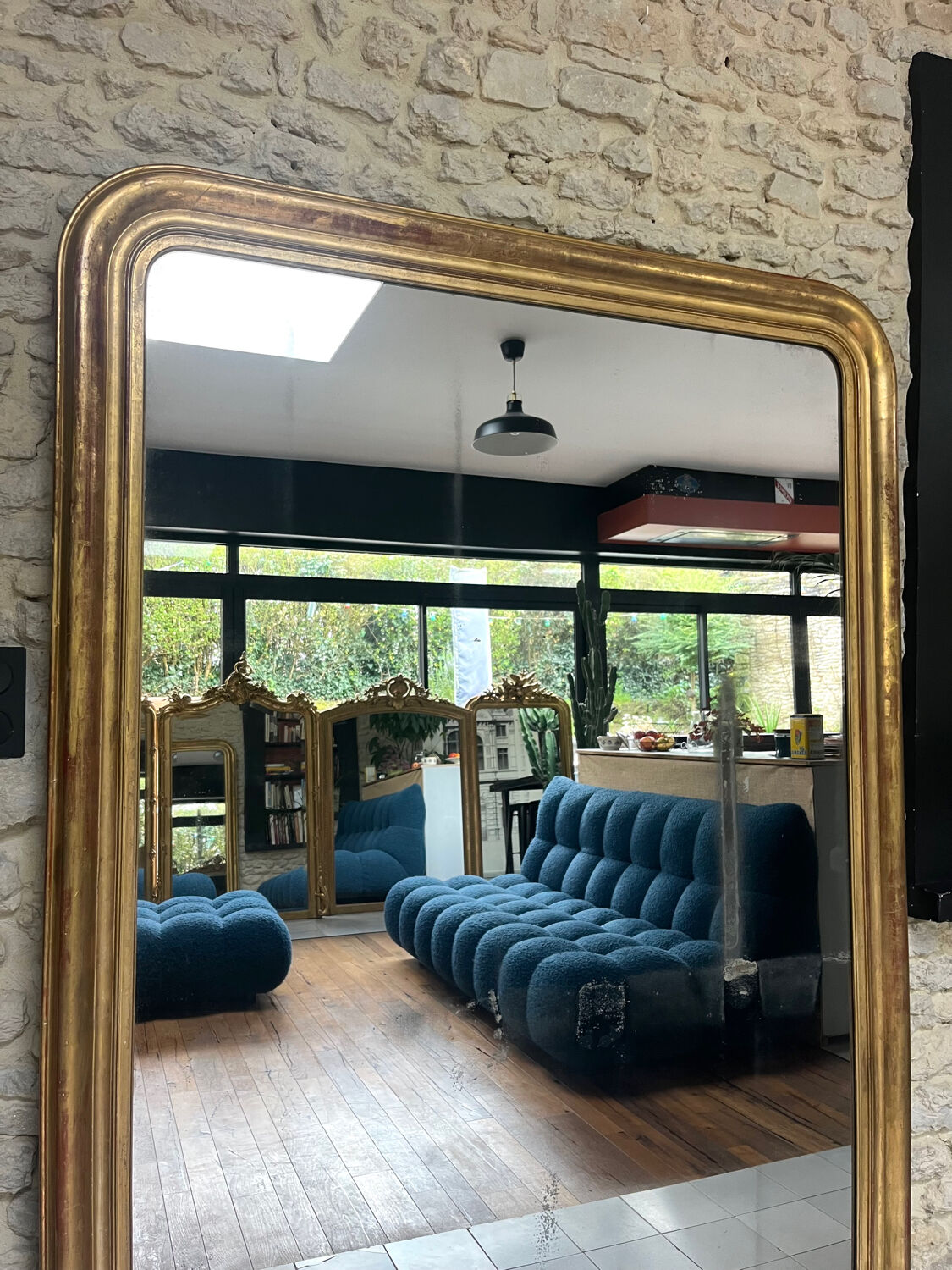 Antique Louis-Philippe mirror 200/150cm gold leaf and mercury glass