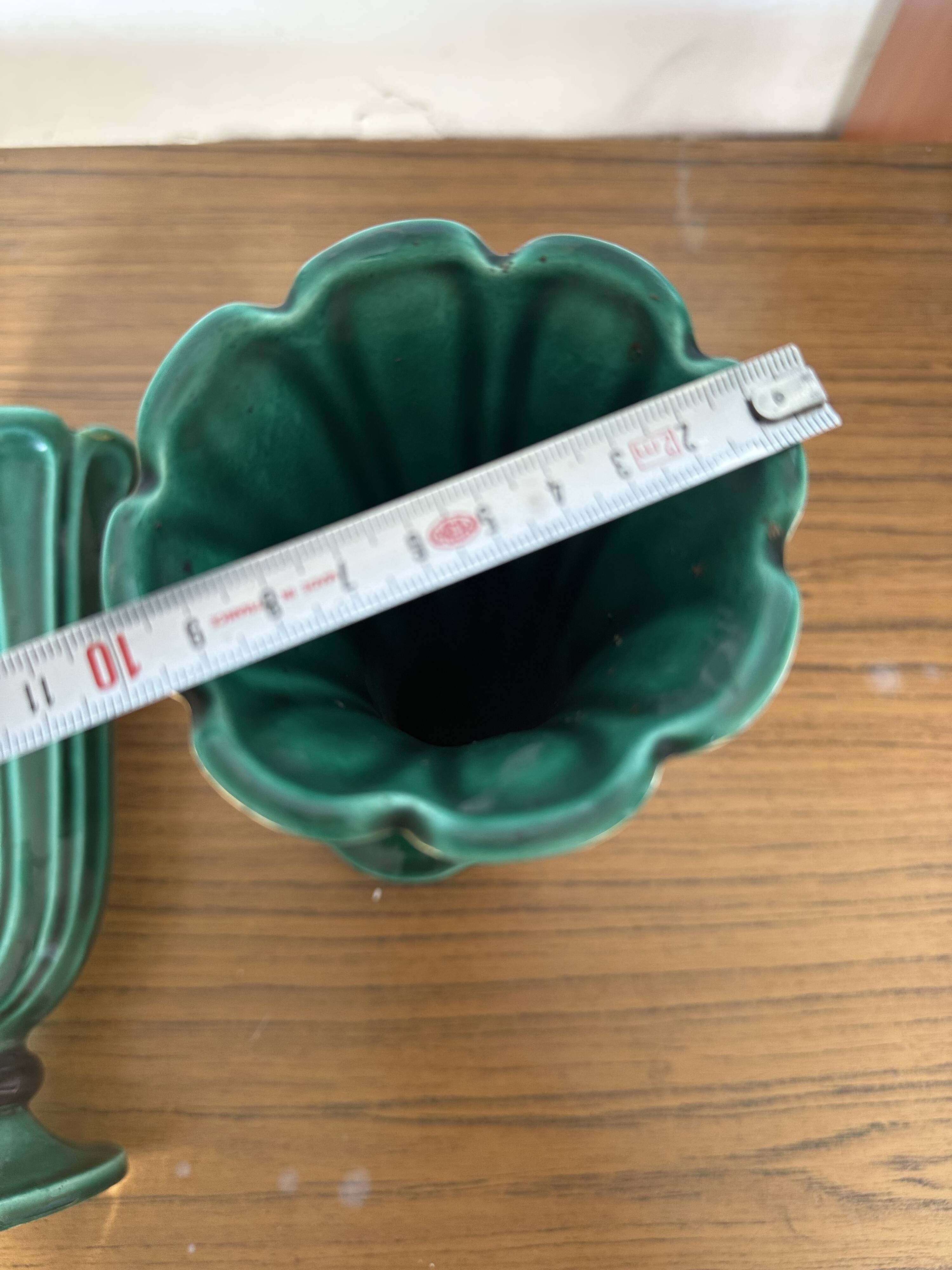 Pair of Art Deco vases circa 1920 - green glazed ceramic