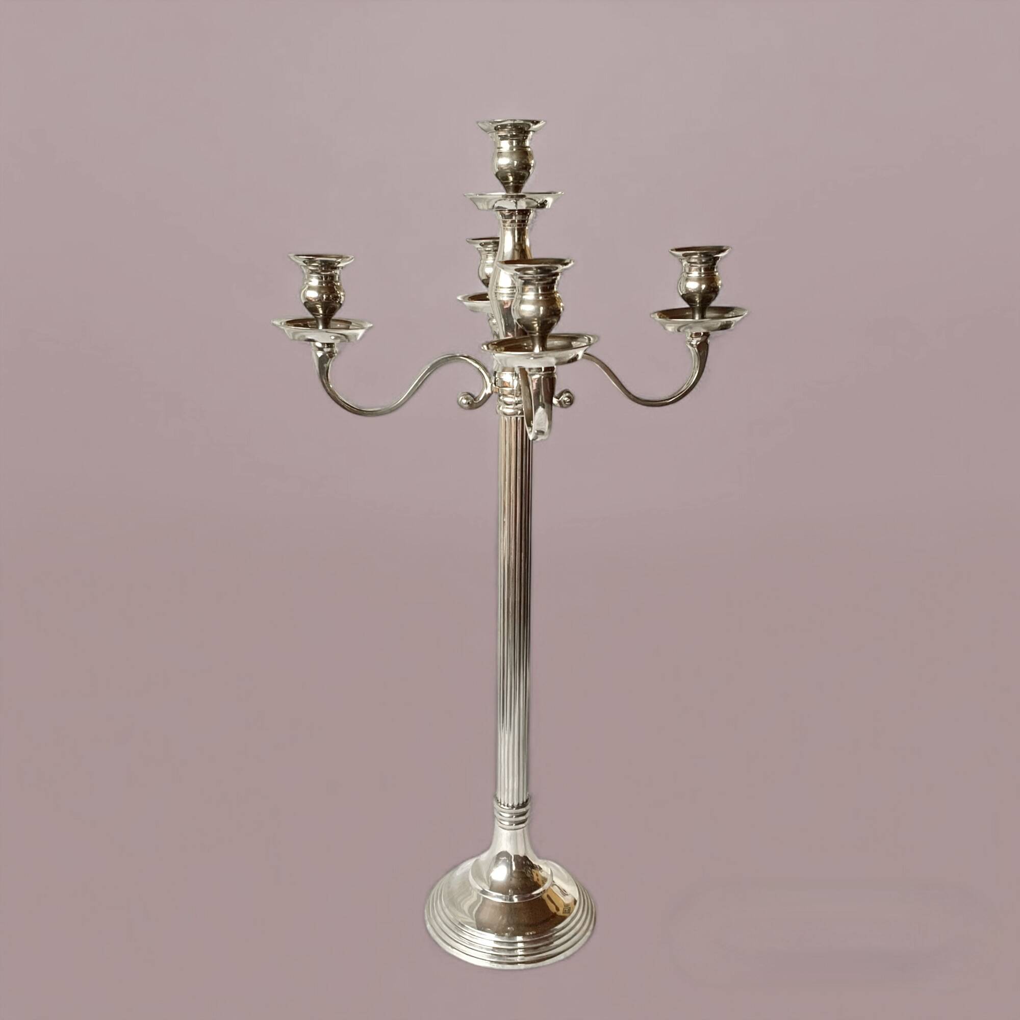 Antique large five-armed chrome-plated steel candlestick - 76cm