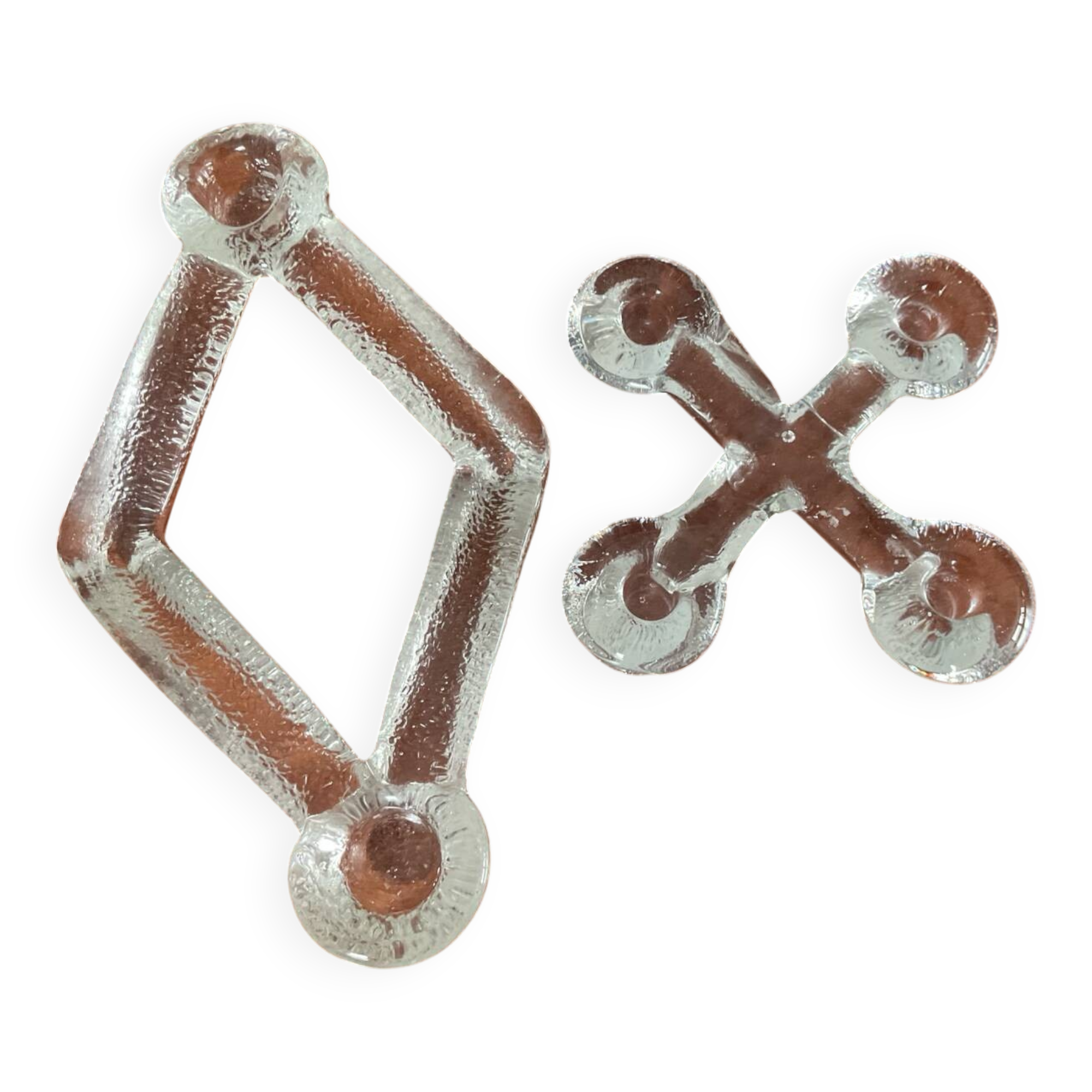 A pair of vintage moulded glass candlesticks.