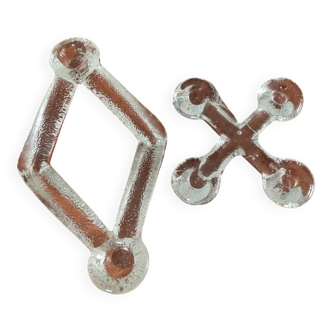 A pair of vintage moulded glass candlesticks.