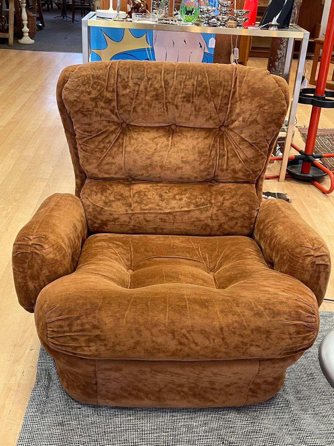 Brown velvet armchair, space age, 70s