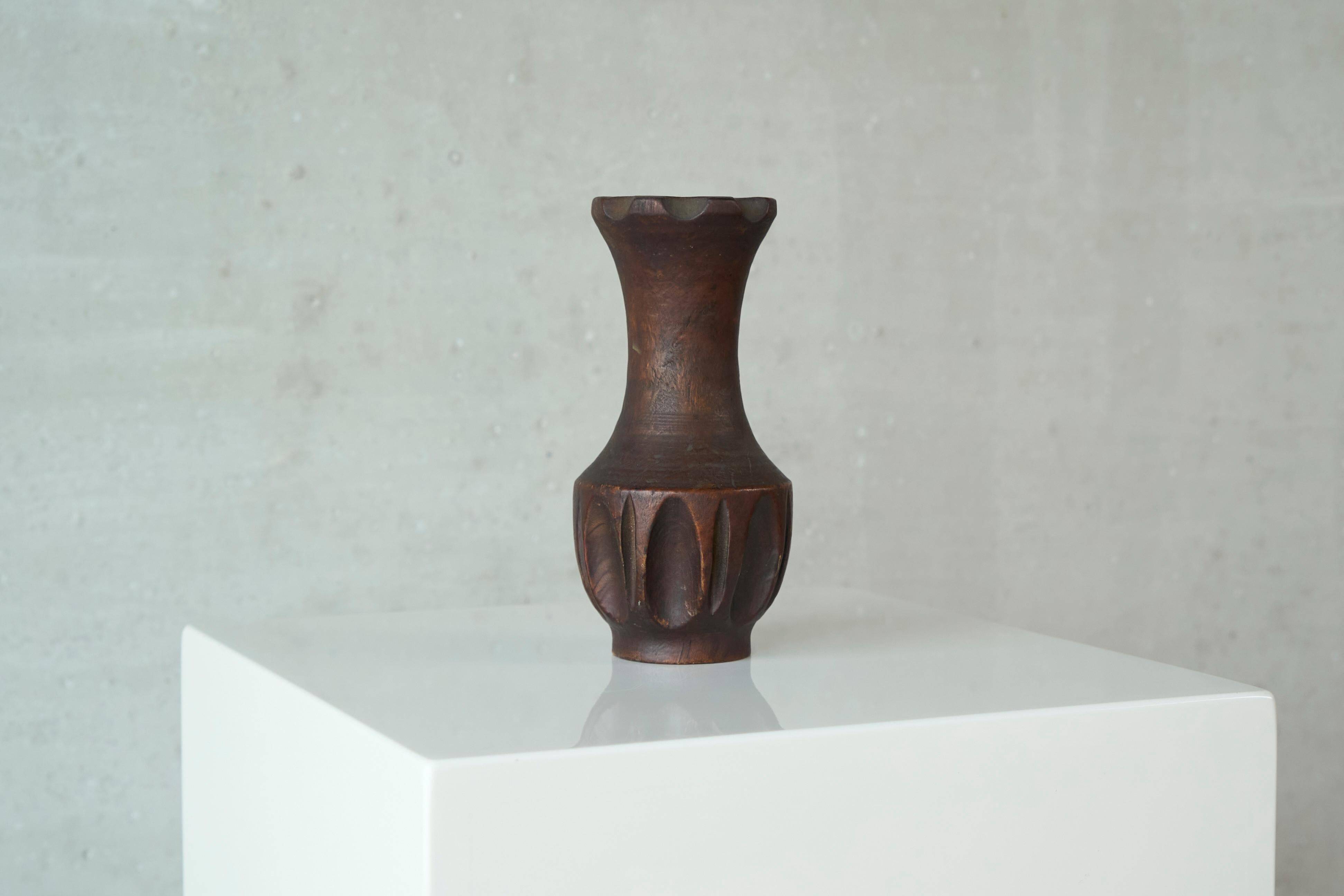 Sculpted wooden vase in Wabi-Sabi style from the 1960s.