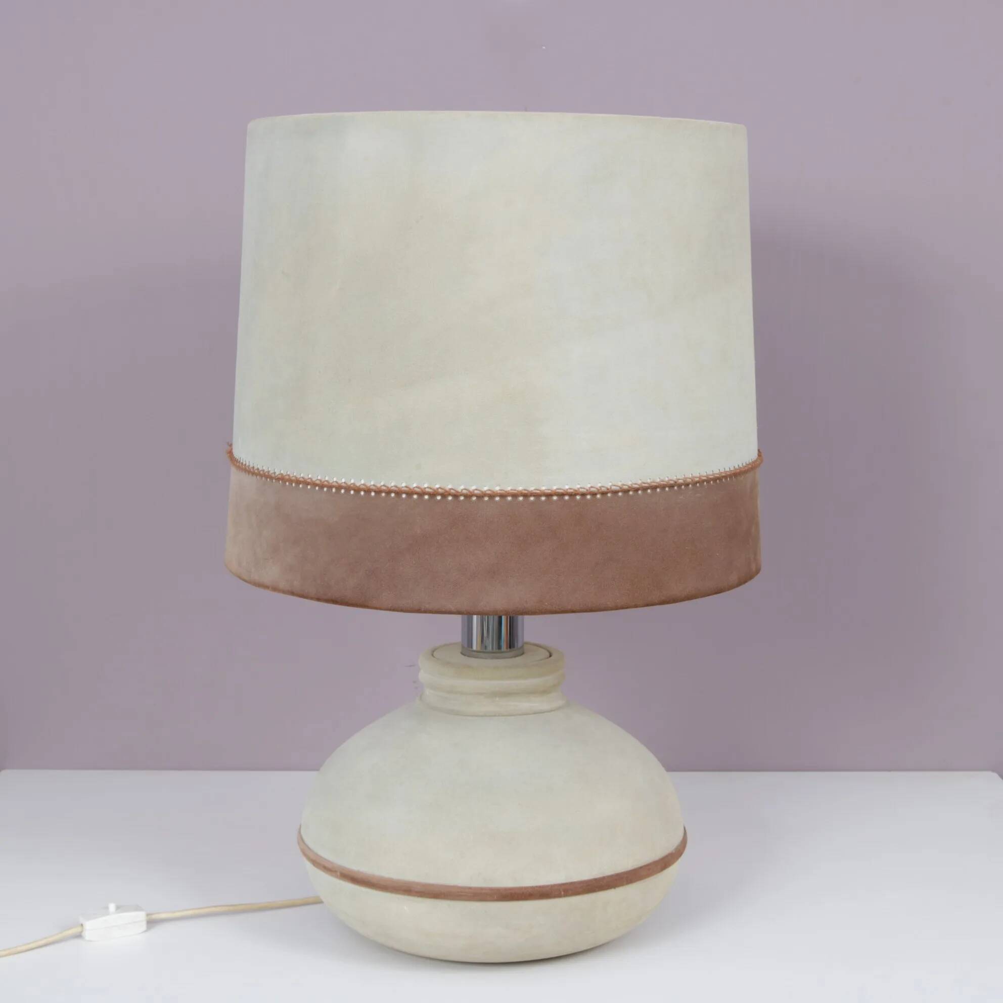 1970s suede upholstered table lamp / France
