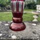 Ruby red crystal vase with peacock castle engraving - Bohemian style