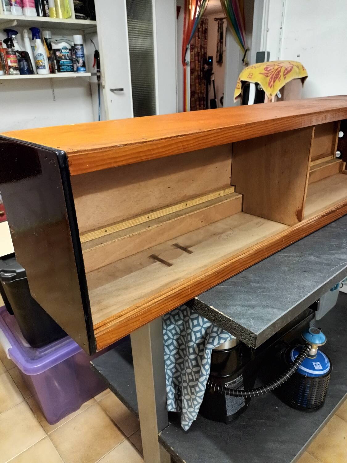 Vintage shelf with sliding doors