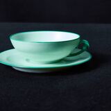Set of 7 vintage green coffee cups with 12 saucers