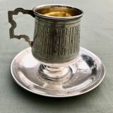 Cup and saucer Russian silver metal