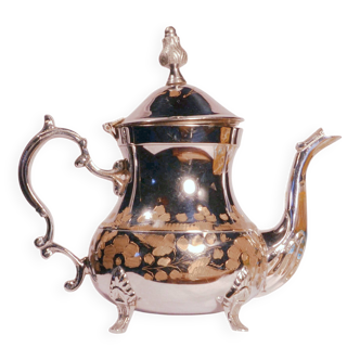 Oriental teapot in chrome metal and brass, 12x19cm