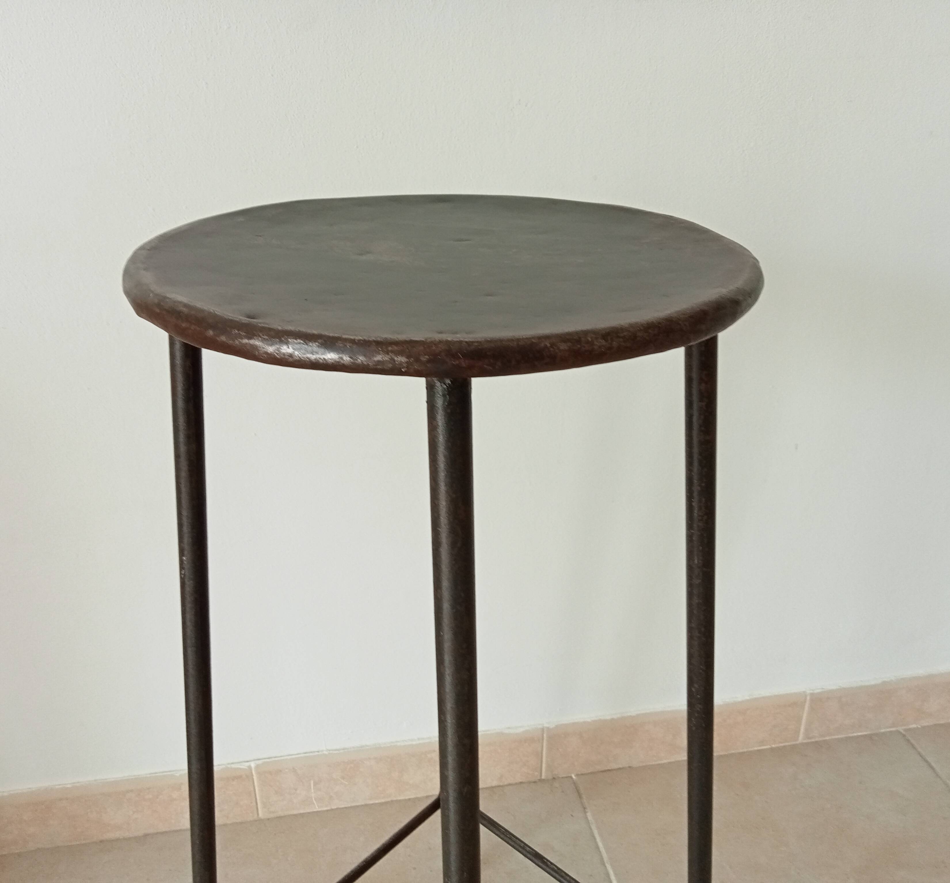 Brutalist high stool from the 1960s in solid steel.