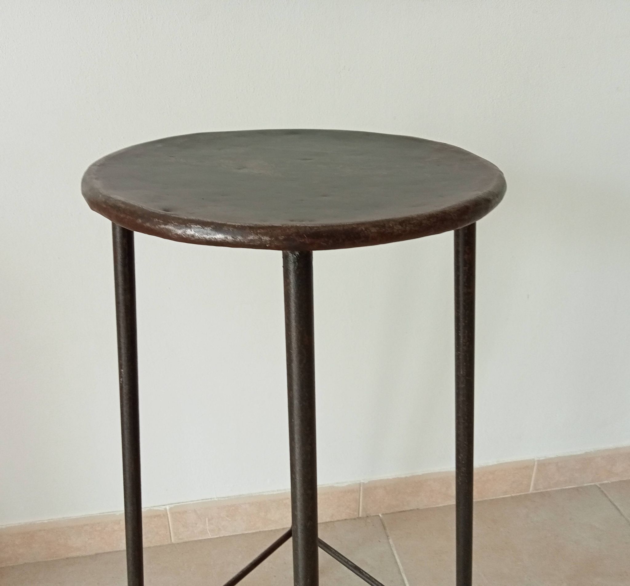 Brutalist high stool from the 1960s in solid steel.