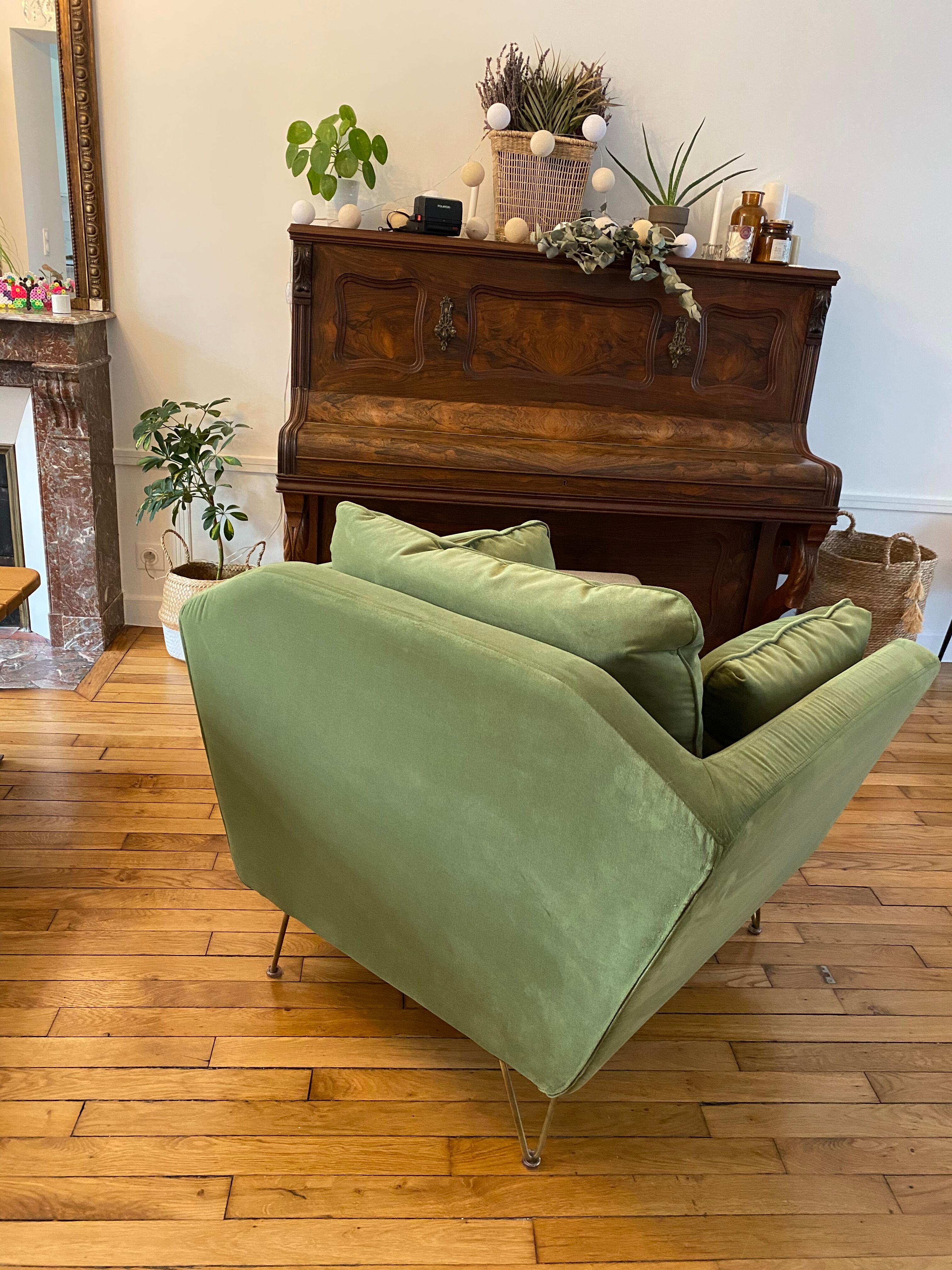 Olive green topim armchair