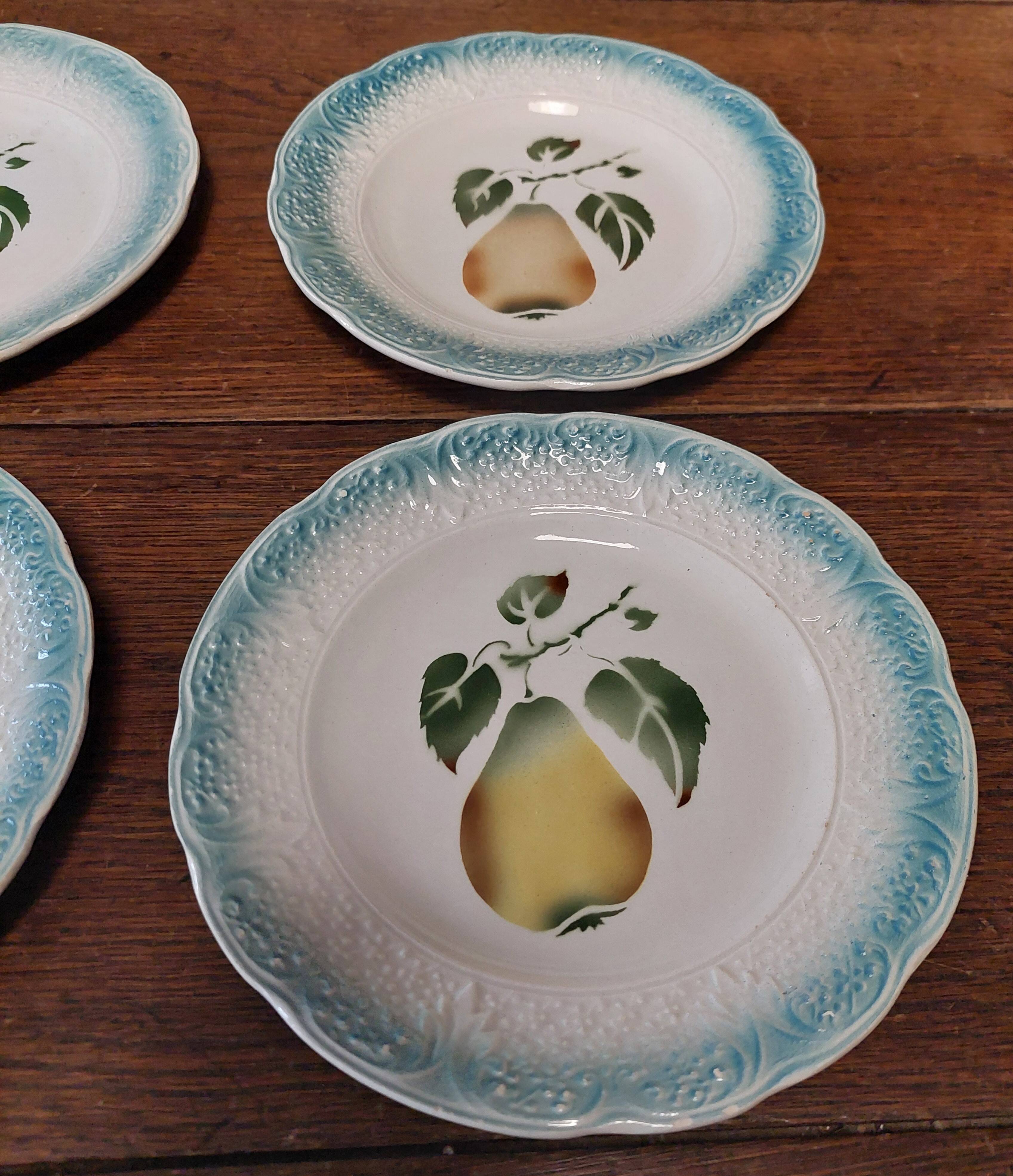Dessert plates set of four Clairefontaine pear barbotine