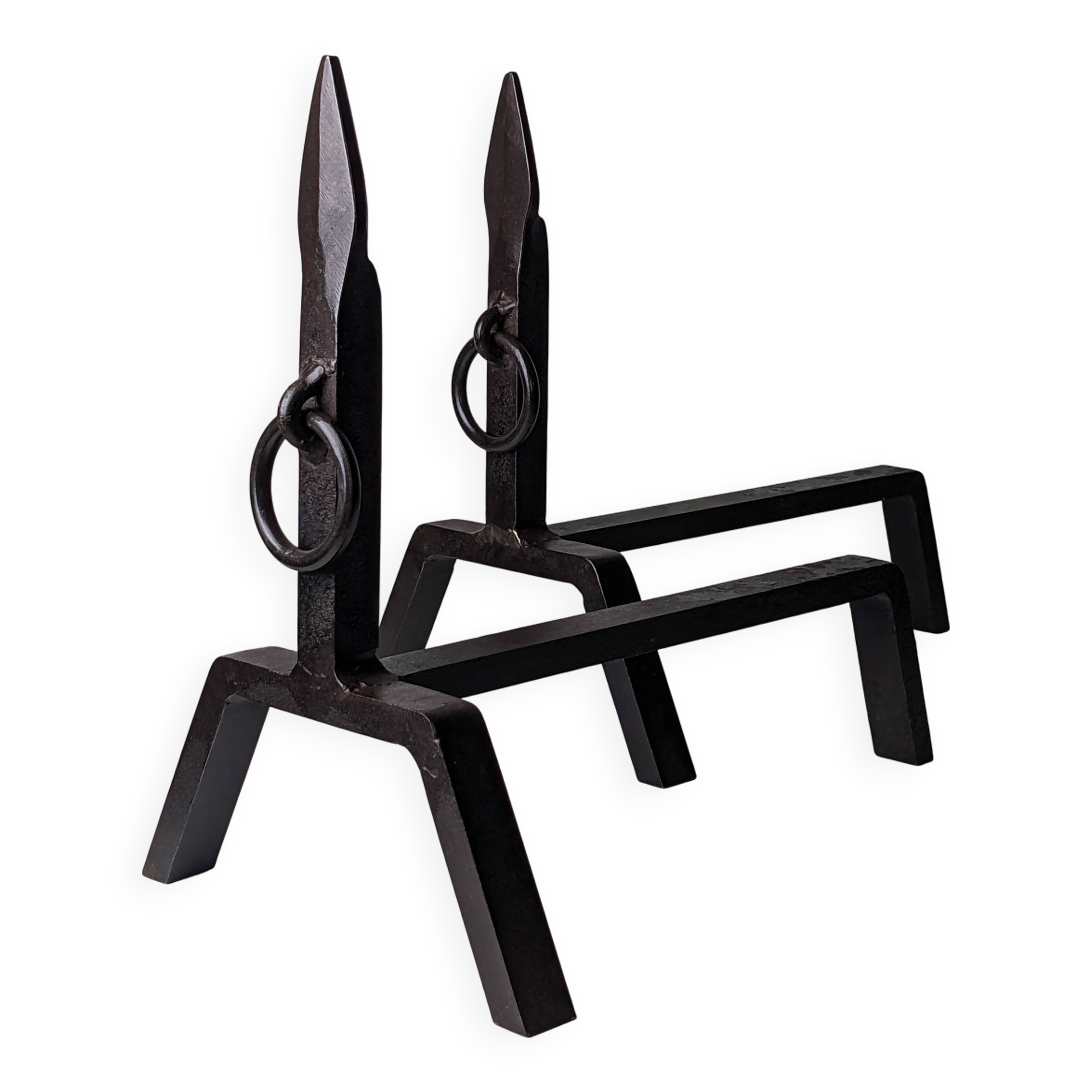 Pair of modernist wrought iron andirons - 1950s