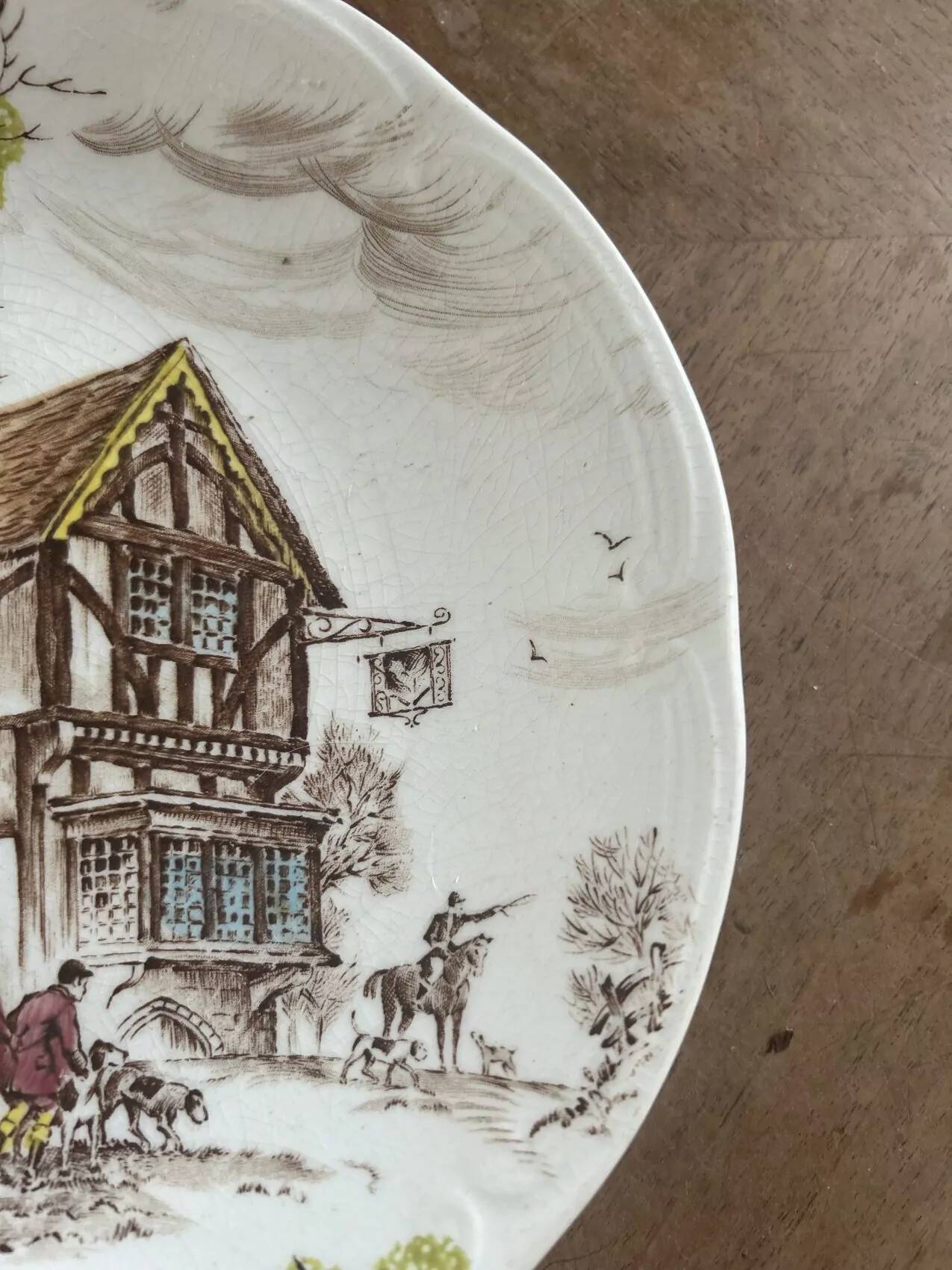 Set of 12 flat plates in Gien earthenware, Ludlow model, chic countryside dining.