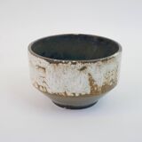 Beige ceramic cup or dish, cache pot with white lava pattern