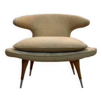 Fauteuil « Horn Chair » de Karpen of California en tissu doré et noyer