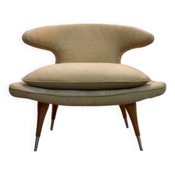 Fauteuil « Horn Chair » de Karpen of California en tissu doré et noyer