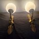 Pair of vintage brass and opaline wall lights