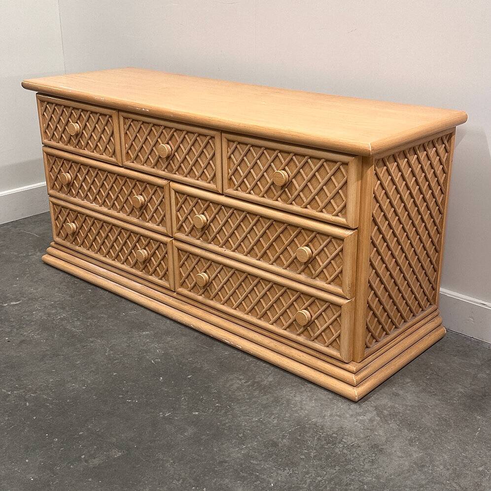 Oak & faux rattan-front dresser - Chest of drawers by Maugrion for Roche Bobois