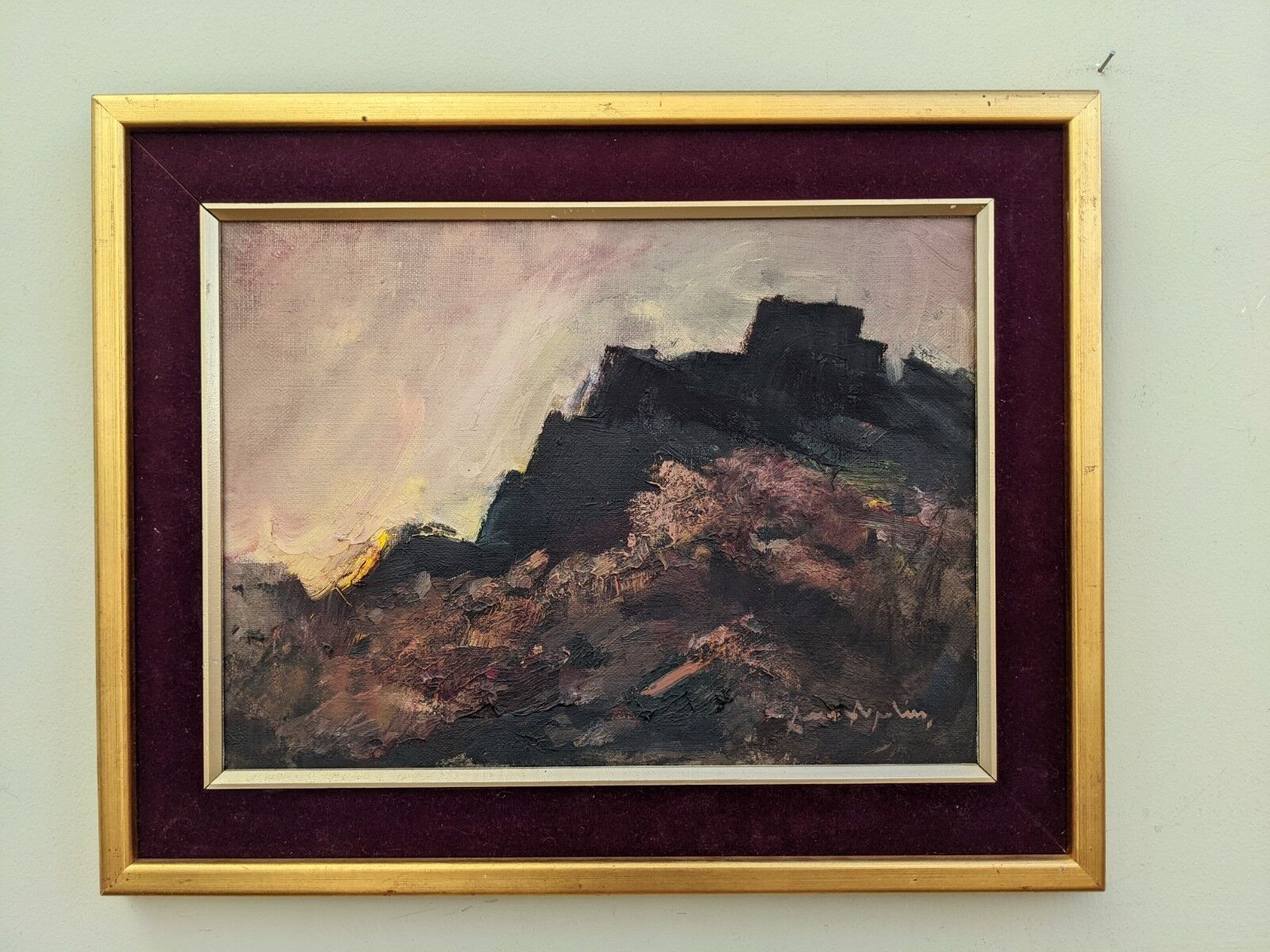 Mid-Century Modern "Break of Day" Swedish Abstract Landscape Oil Painting, Framed